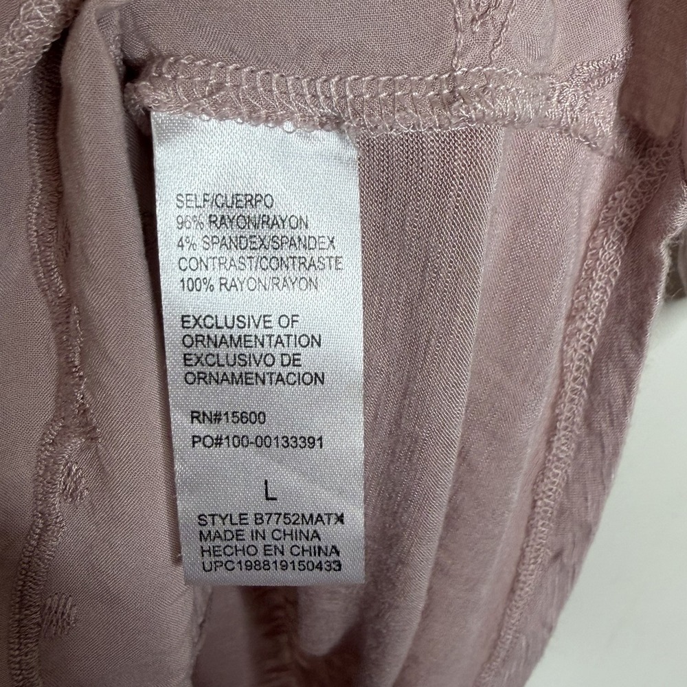 Democracy Embroidered Boho Top Mauve Lavender Womens L Pastel Stretch Sheer - Picture 5 of 6